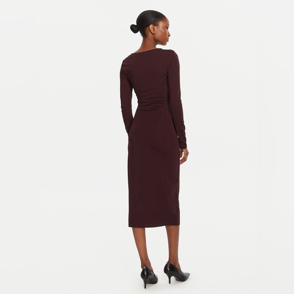 NEW Kaos Chic Modern Long Sleeve Ruched Side Dress Chocolate Brown Size 42 S/M - Picture 3 of 10